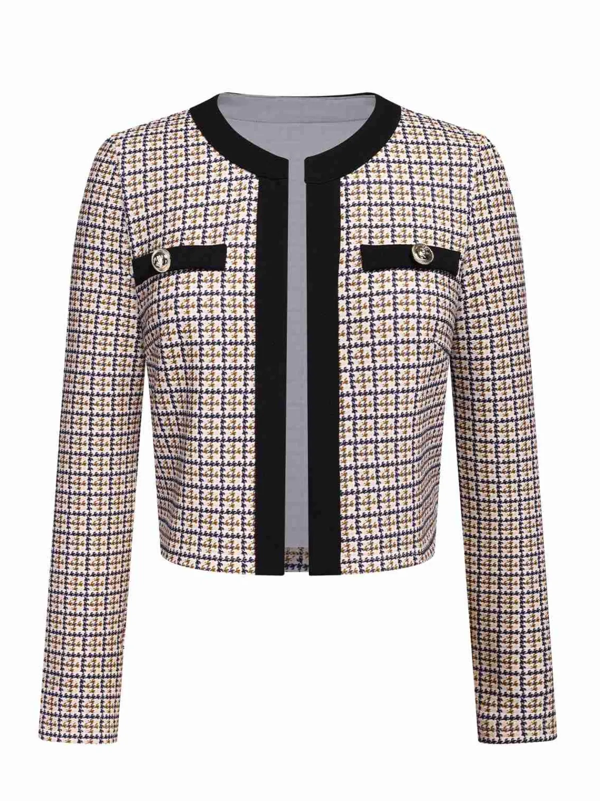 Online Retro Stage 1960s Knitted Patchwork Short Coat Beige