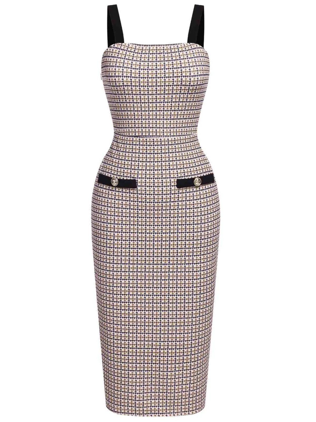 Fashion Retro Stage 1960s Knitted Straps Pencil Dress Beige