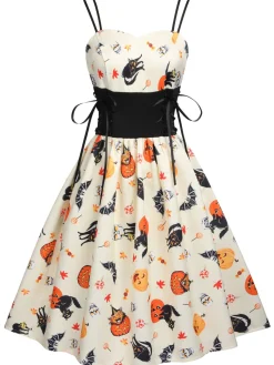Clearance Retro Stage 1950s Lace-Up Costume Dress Beige