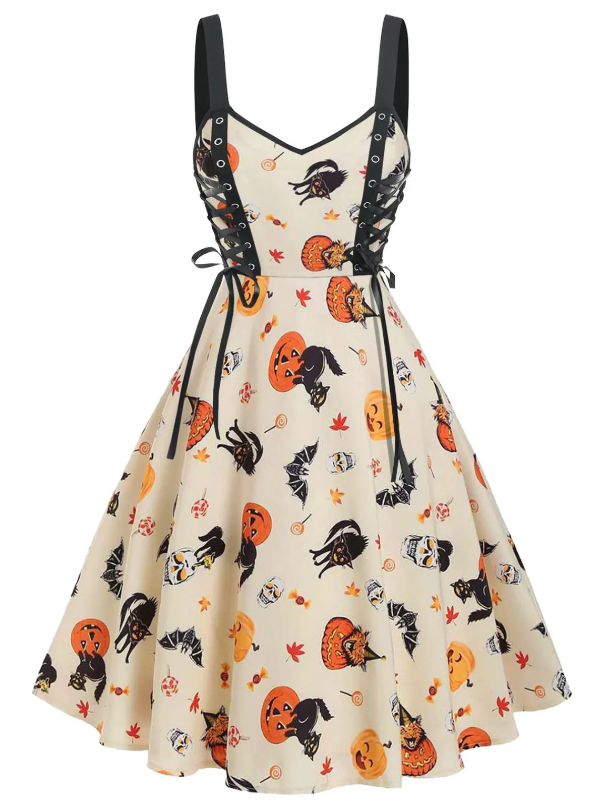 Fashion Retro Stage 1950s Lace-Up Halloween Dress Beige