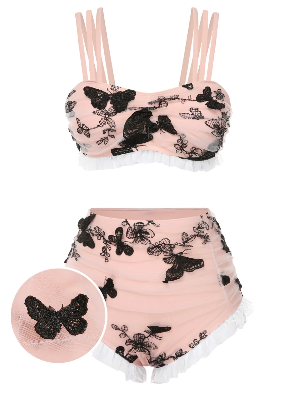 Outlet Retro Stage Beige 1950s Mesh Butterfly Tankini Set