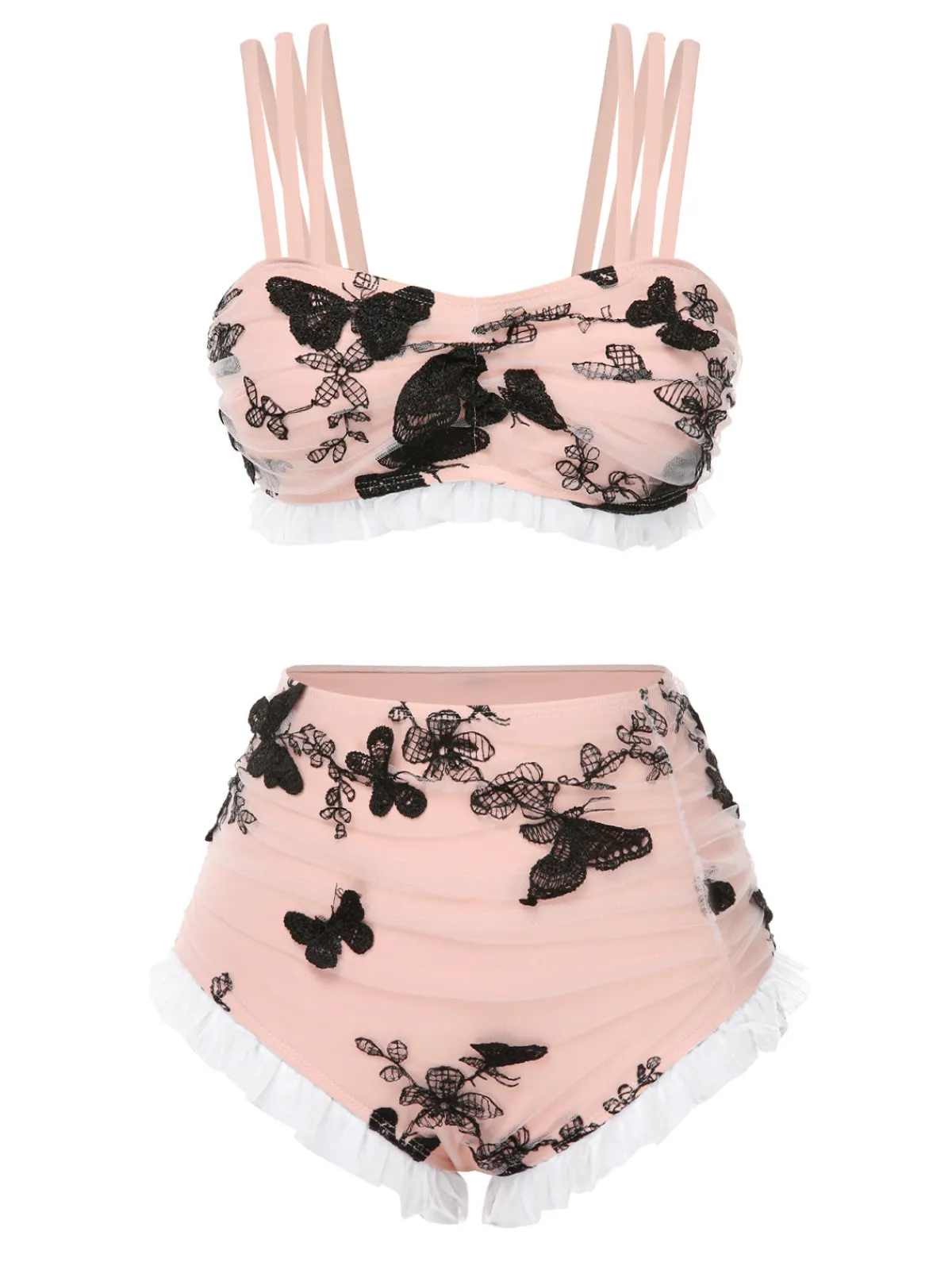 Outlet Retro Stage Beige 1950s Mesh Butterfly Tankini Set