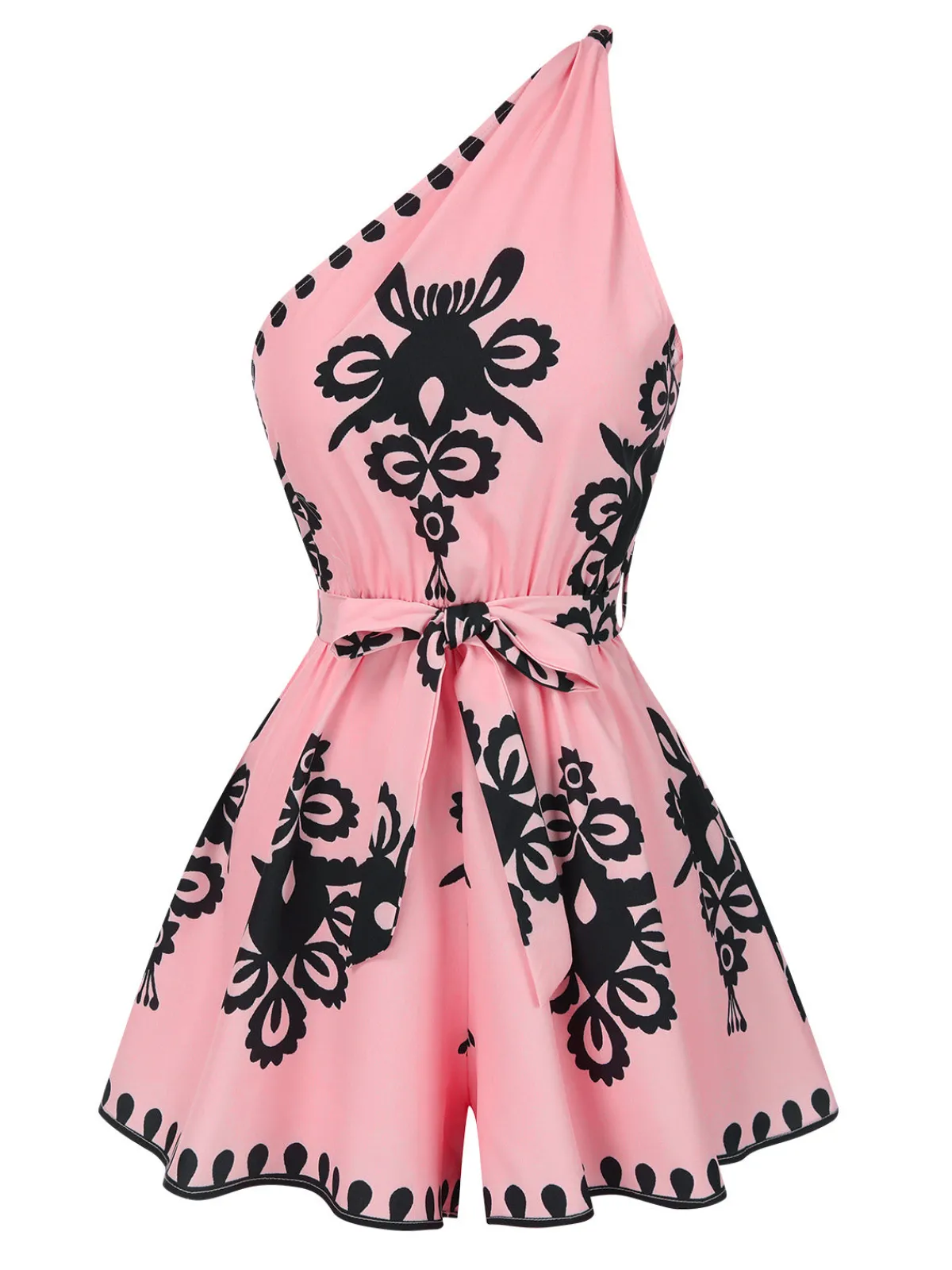 Discount Retro Stage Beige 1940s Oblique Neck Tribal Printed Romper