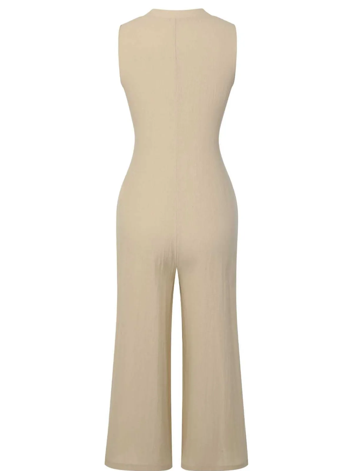 Sale Retro Stage 1940s Pockets Solid Sleeveless Jumpsuit Beige