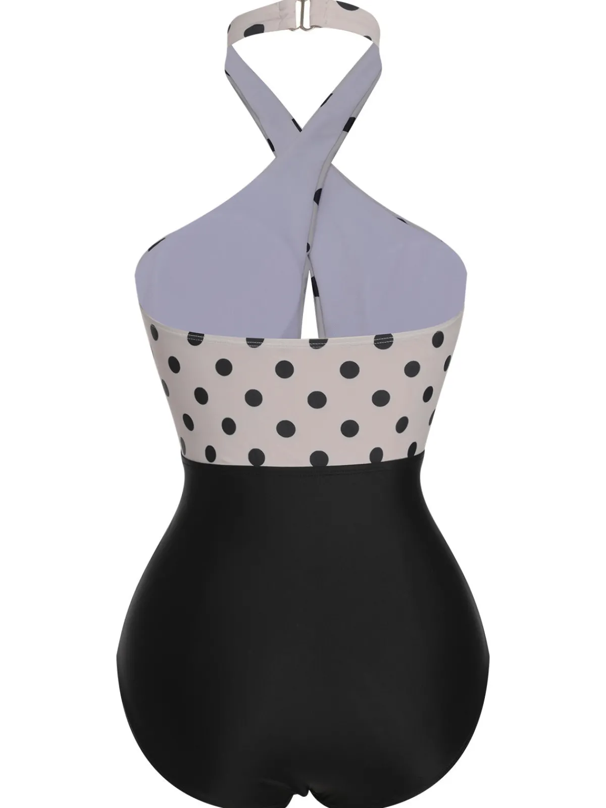 Hot Retro Stage 1950s Polka Dot Halter One-Piece Swimsuit Beige