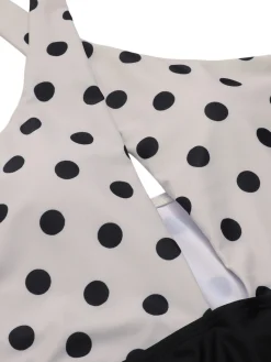 Hot Retro Stage 1950s Polka Dot Halter One-Piece Swimsuit Beige