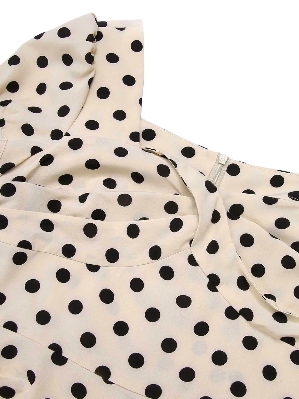 Hot Retro Stage 1960s Polka Dot Square Neck Puff Dress Beige
