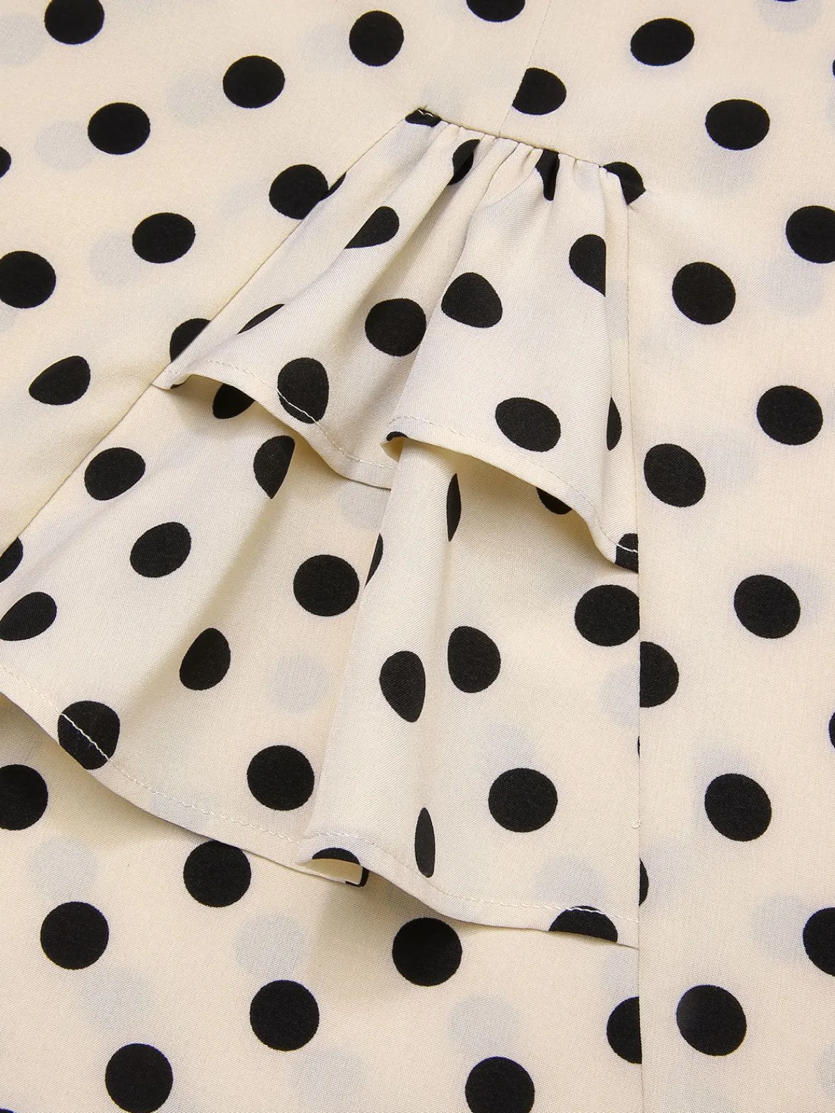 Hot Retro Stage 1960s Polka Dot Square Neck Puff Dress Beige
