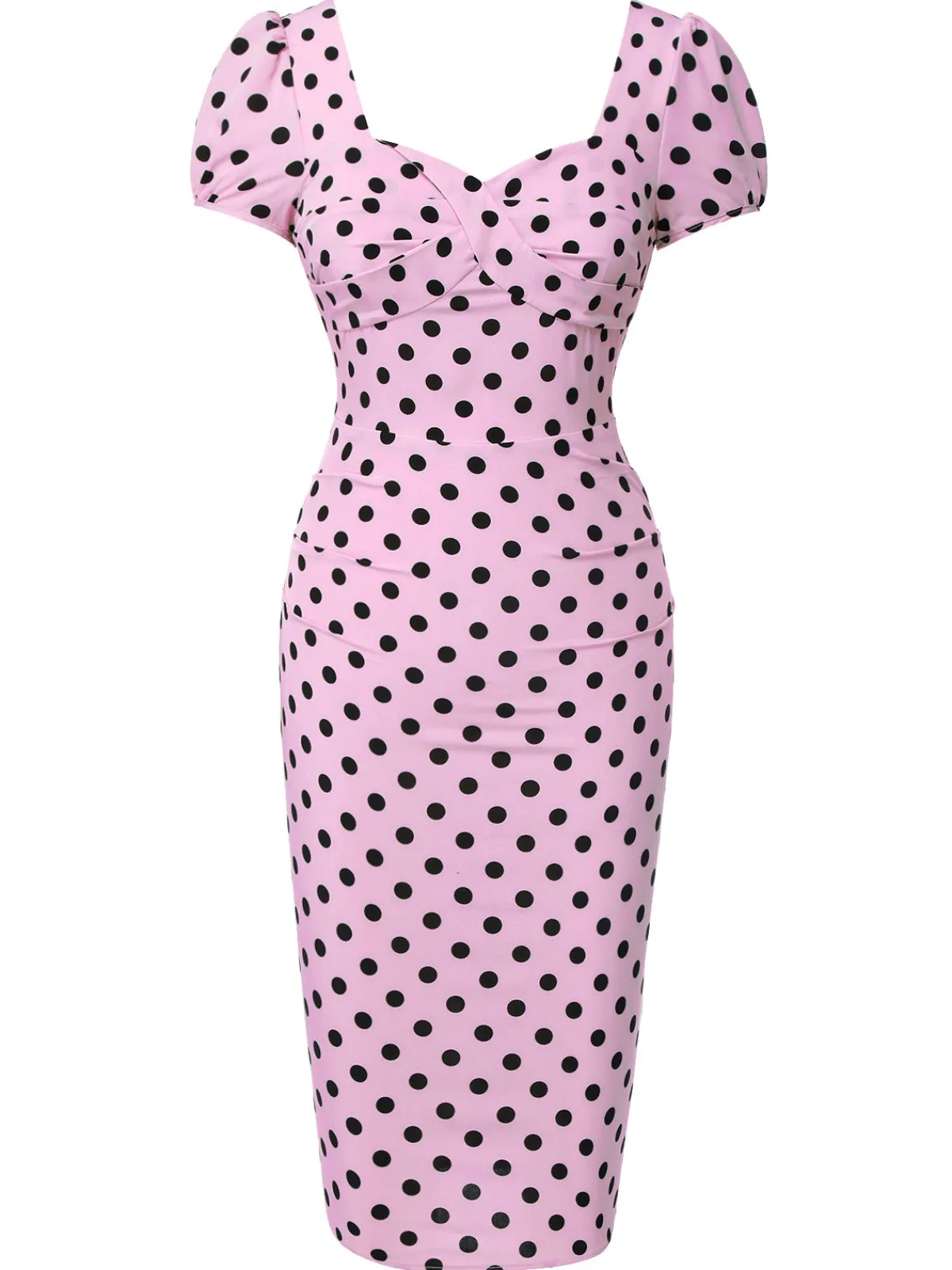 Hot Retro Stage 1960s Polka Dot Square Neck Puff Dress Beige
