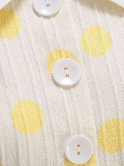 Outlet Retro Stage 1950s Polka Dots Lapel Buttons Dress Beige