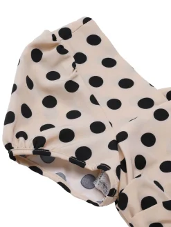Online Retro Stage 1930s Polka Dots Sweetheart Neck Jumpsuit Beige