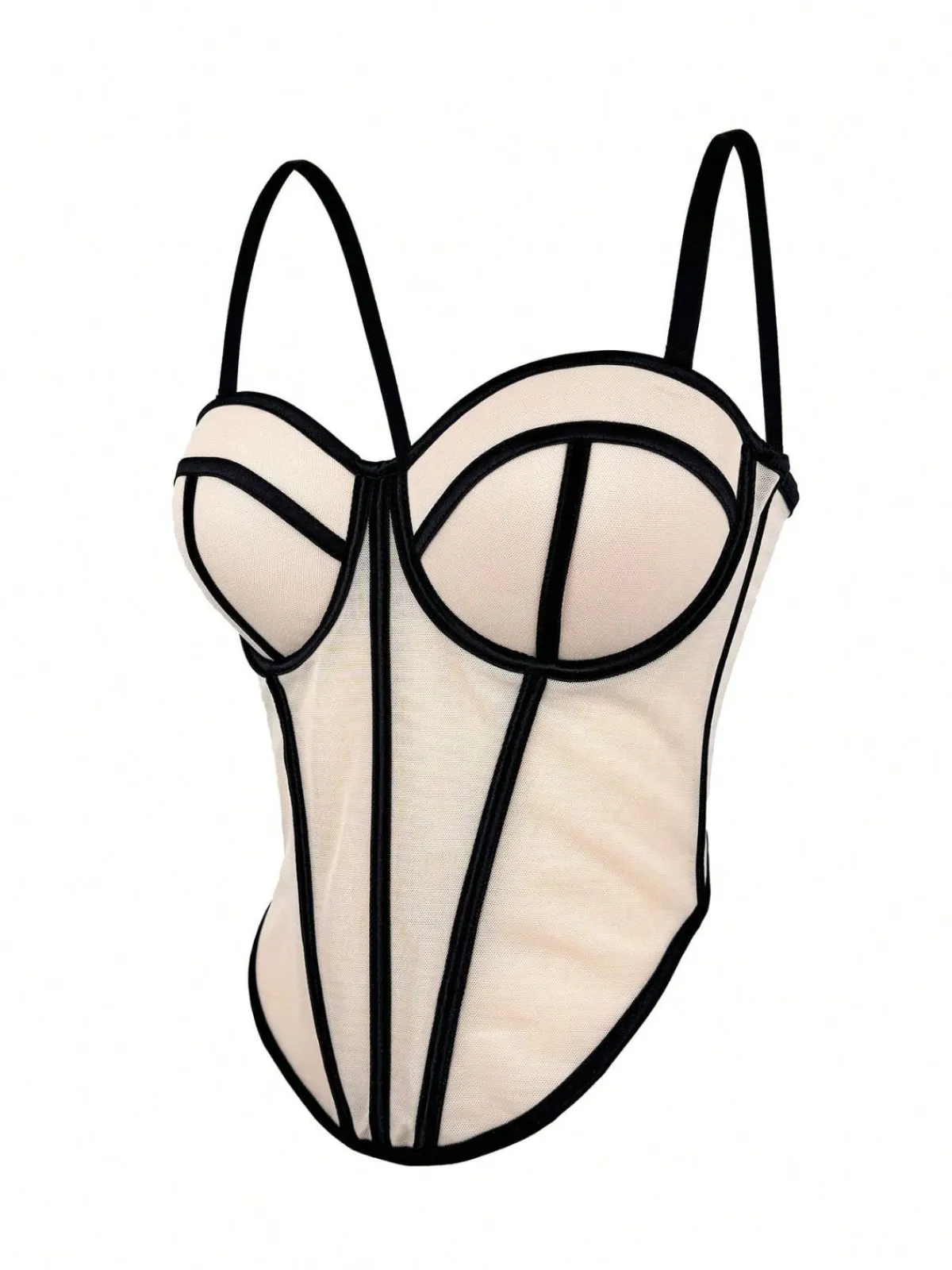 Clearance Retro Stage 1980s Sheer Steampunk Herringbone Corset Beige
