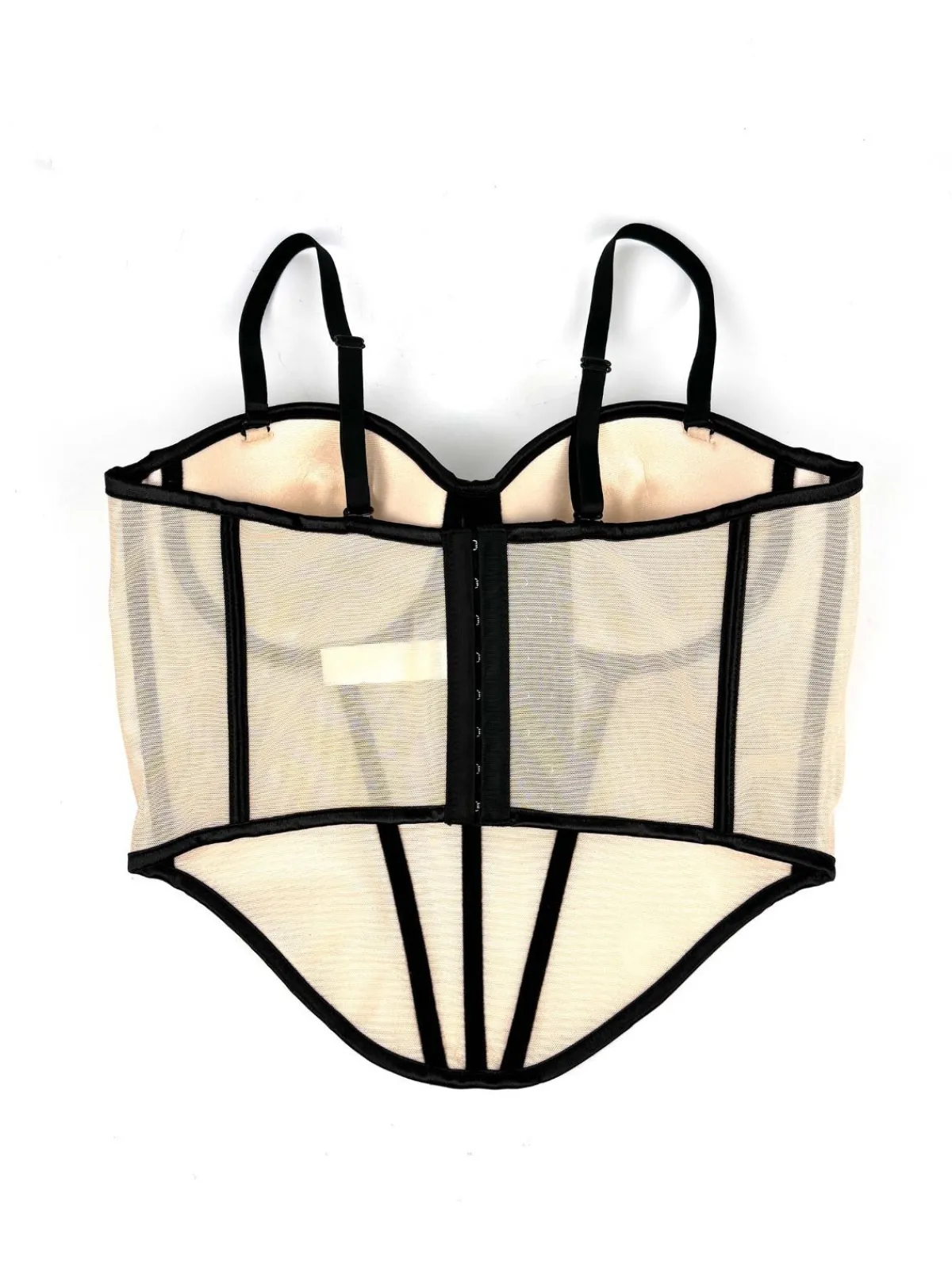 Clearance Retro Stage 1980s Sheer Steampunk Herringbone Corset Beige