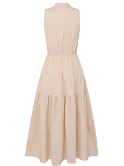 Hot Retro Stage 1940s Solid Stand Collar V-Neck Dress Beige