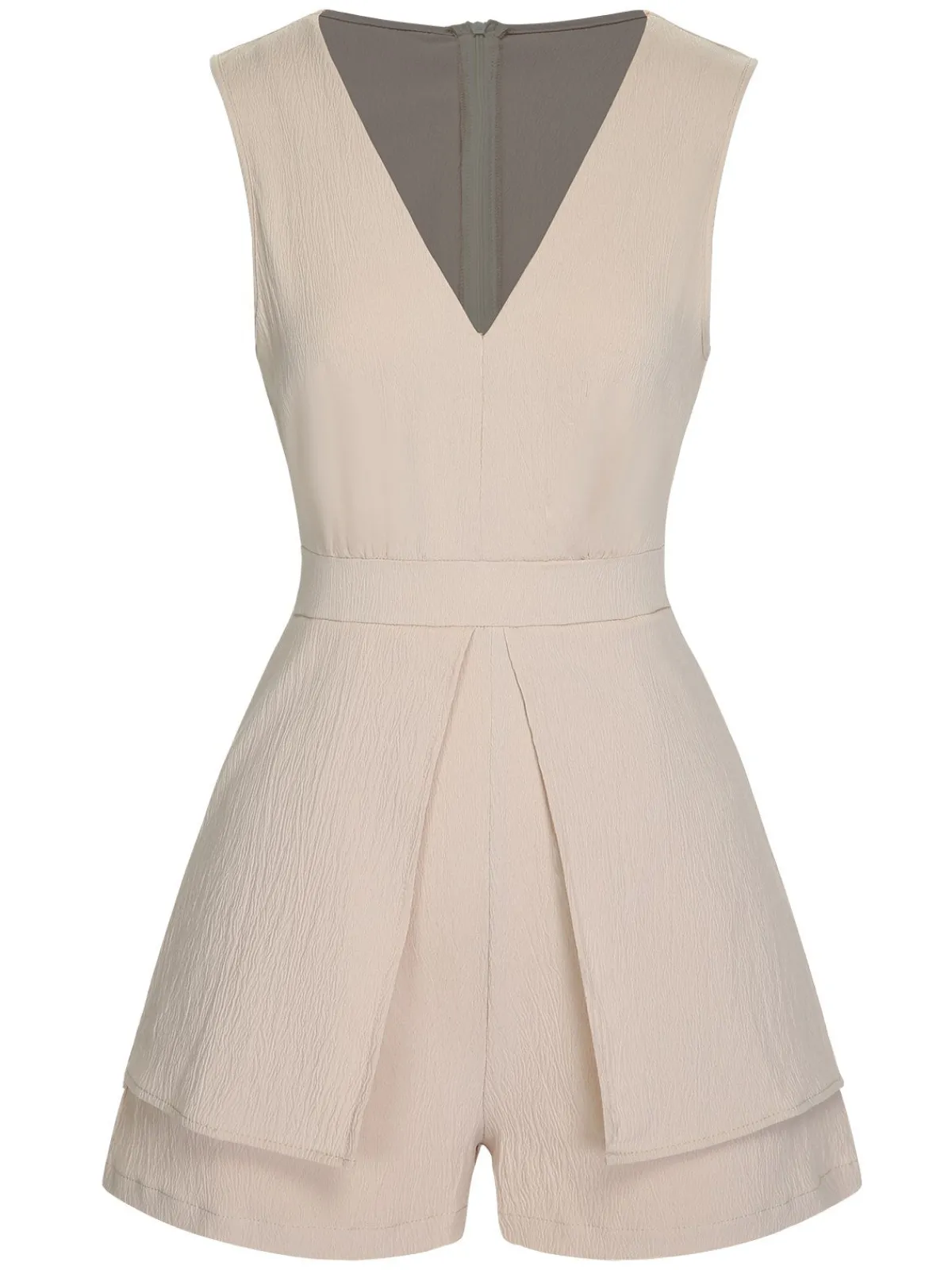 Sale Retro Stage 1950s Solid V-Neck Sleeveless Romper Beige