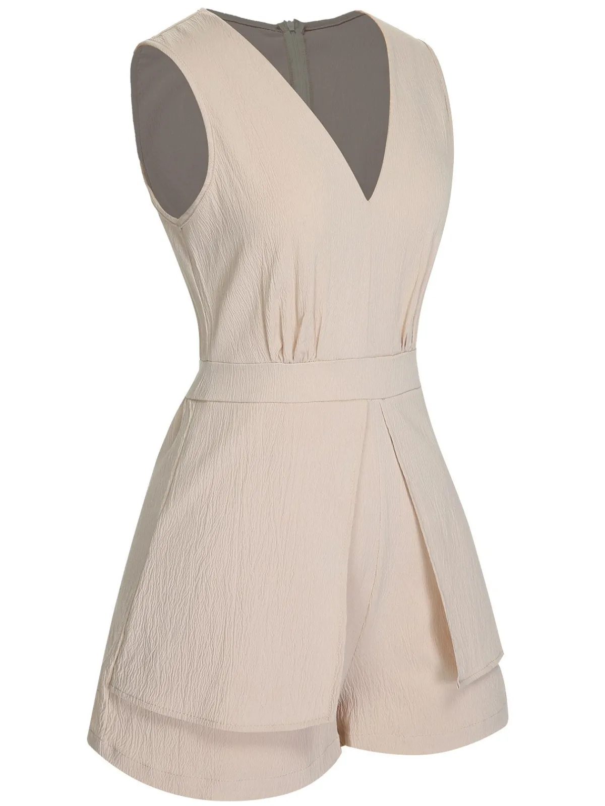 Sale Retro Stage 1950s Solid V-Neck Sleeveless Romper Beige