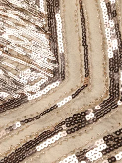Online Retro Stage 1920s Spaghetti Strap Fringe Sequins Party Dress Beige