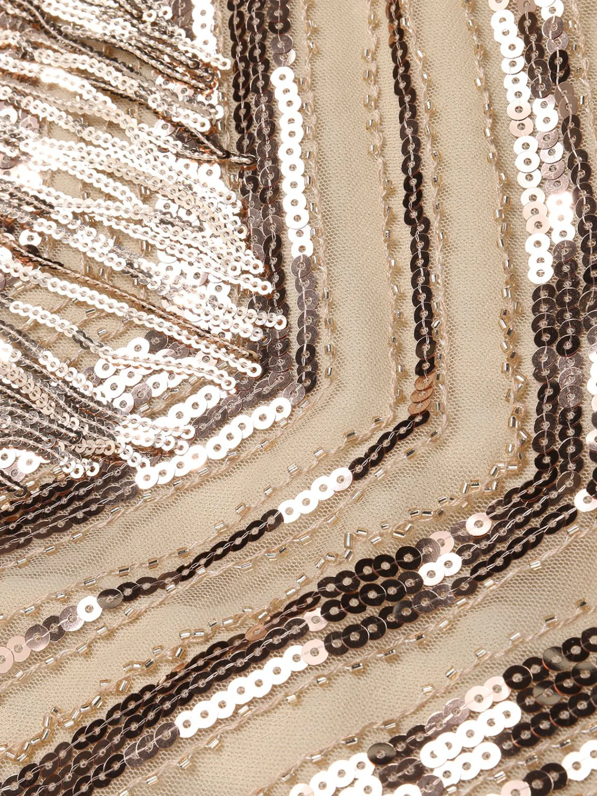 Online Retro Stage 1920s Spaghetti Strap Fringe Sequins Party Dress Beige