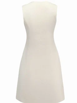 New Retro Stage 1960s Starfish Shell Buttons Sleeveless Dress Beige
