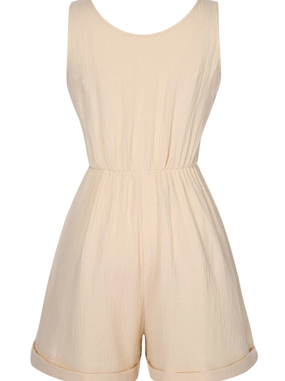 Discount Retro Stage 1950s Strap Belted Sleeveless Romper Beige