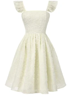 Sale Retro Stage 1950s Strap Square Neck Backless Dress Beige