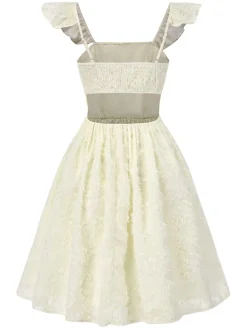 Sale Retro Stage 1950s Strap Square Neck Backless Dress Beige