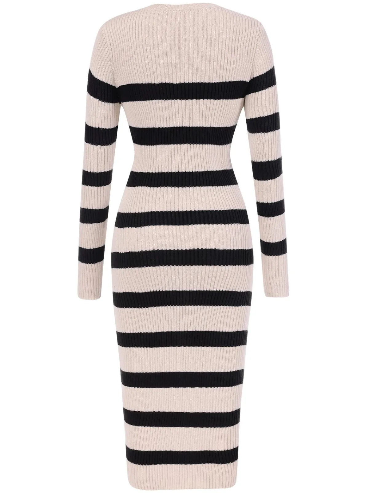 Best Retro Stage 1960s Stripe Knit Bodycon Dress Beige
