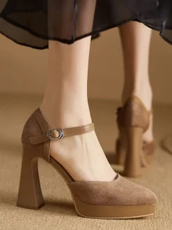 Fashion Retro Stage Suede Pointed High Heel Shoes Beige
