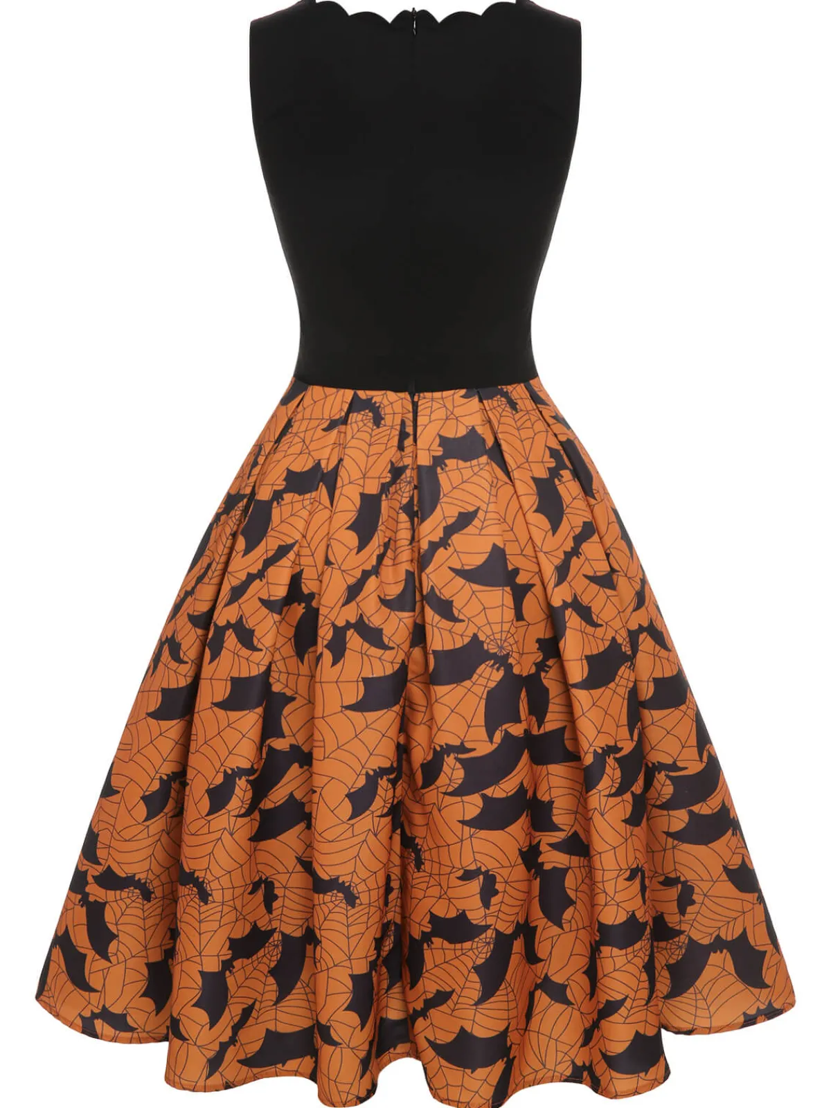 Discount Retro Stage 1950s Halloween Bat Sleeveless Dress Black & Orange