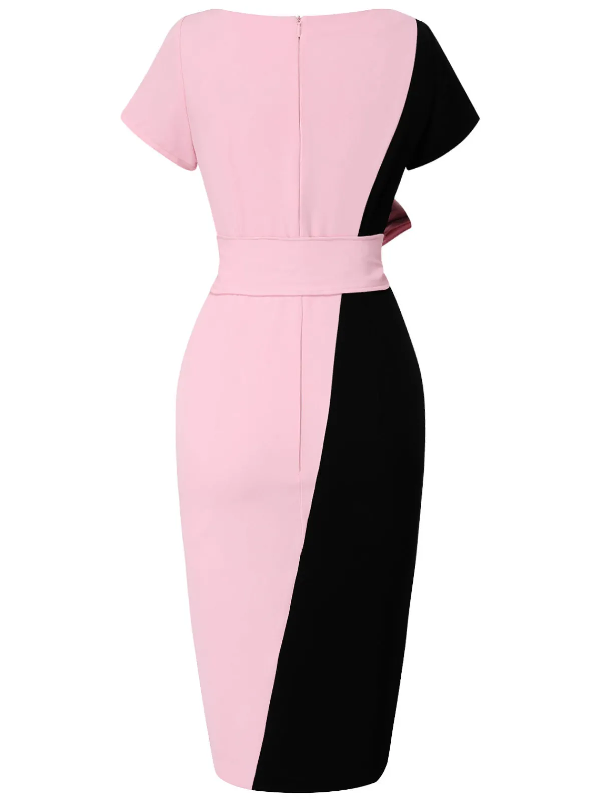 Sale Retro Stage 1960s Boat Neck Contrast Belted Dress Black & Pink