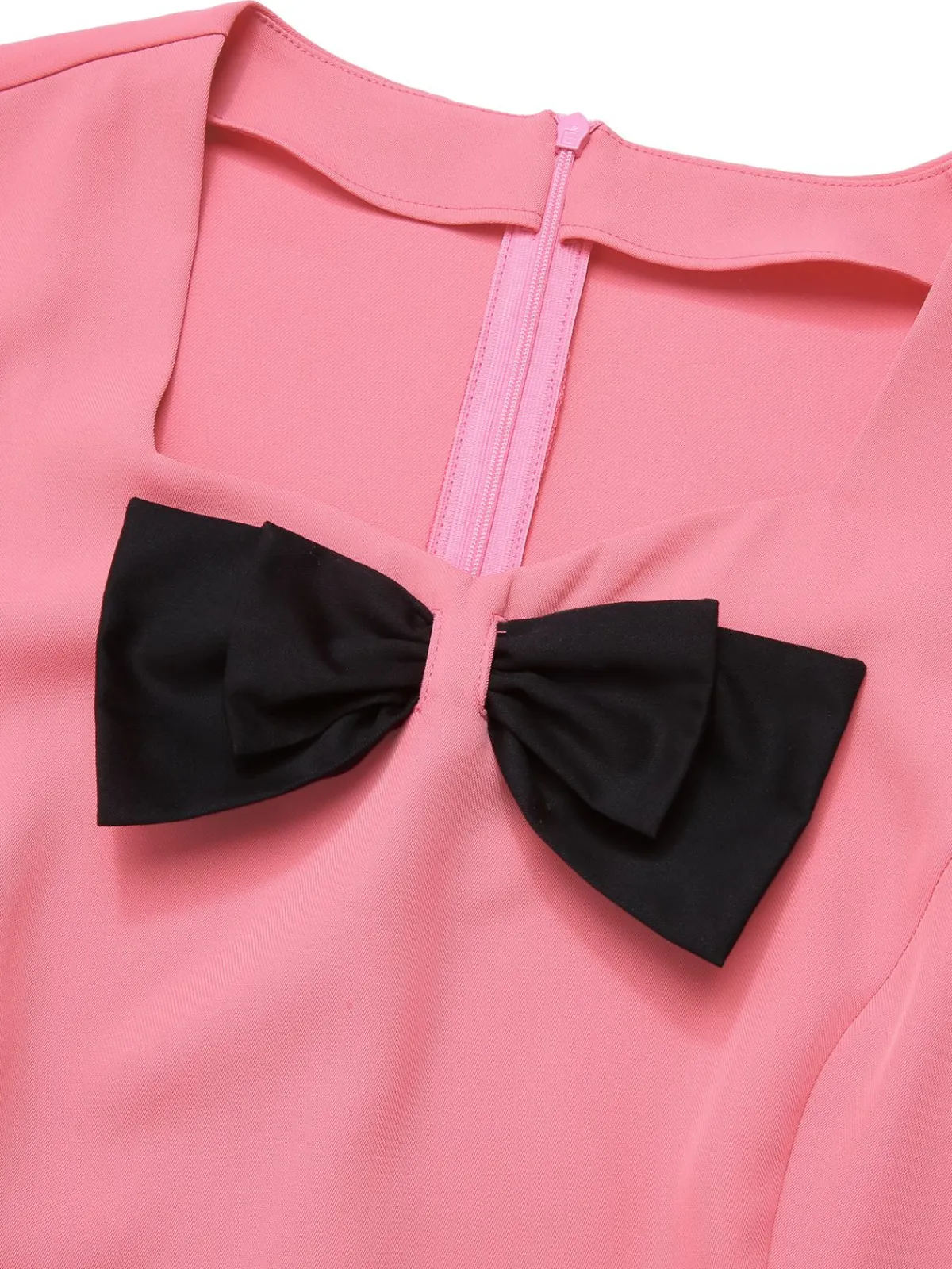 Online Retro Stage 1960s Bow Waist Patchwork Top Black & Pink