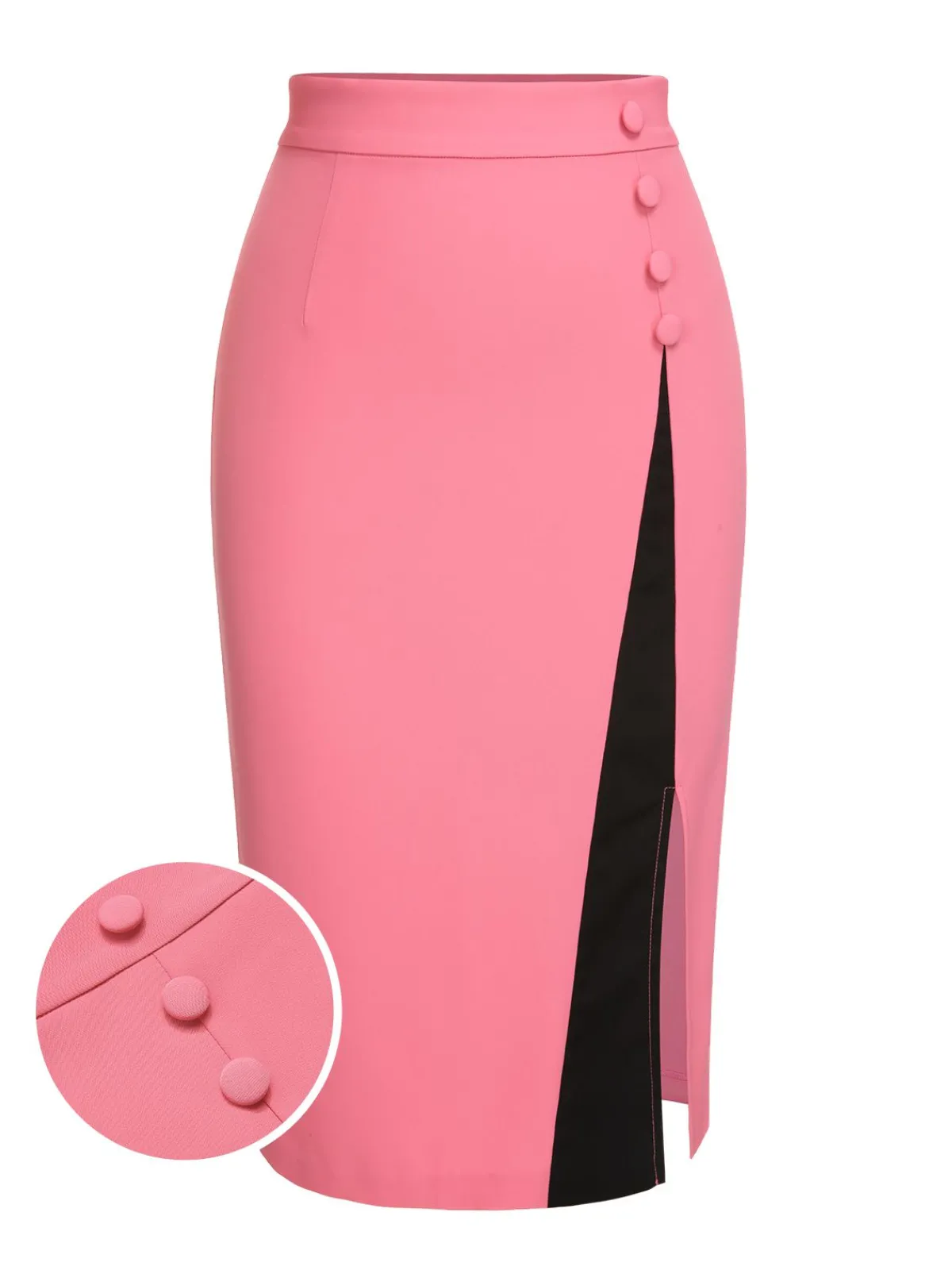 Discount Retro Stage 1960s Buttoned Patchwork Slit Skirt Black & Pink