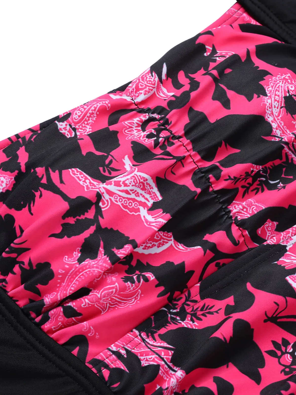 Best Retro Stage 1950s Floral Halter Swimsuit Black & Pink