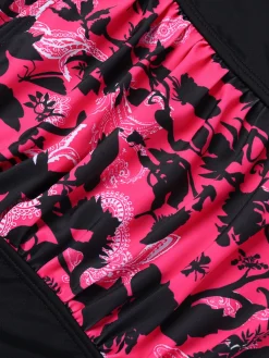 Best Retro Stage 1950s Floral Halter Swimsuit Black & Pink