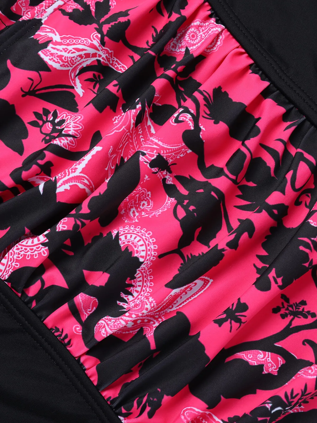 Best Retro Stage 1950s Floral Halter Swimsuit Black & Pink