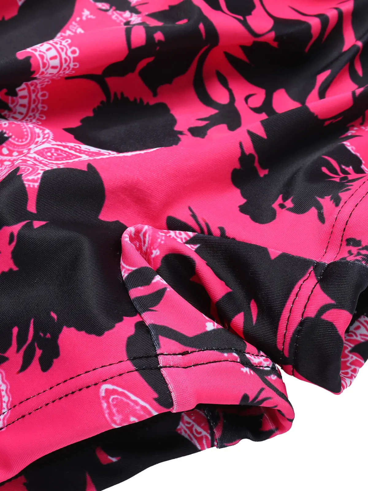Best Retro Stage 1950s Floral Halter Swimsuit Black & Pink