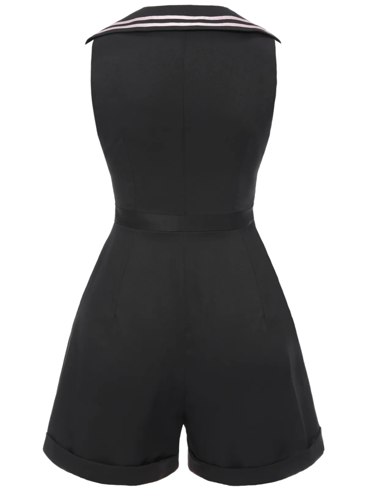 Best Retro Stage & Pink 1950s Solid Tie Lapel Romper Black
