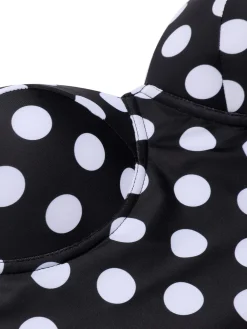 Best Retro Stage 1950s Dots Halter Swimsuit Black & Red