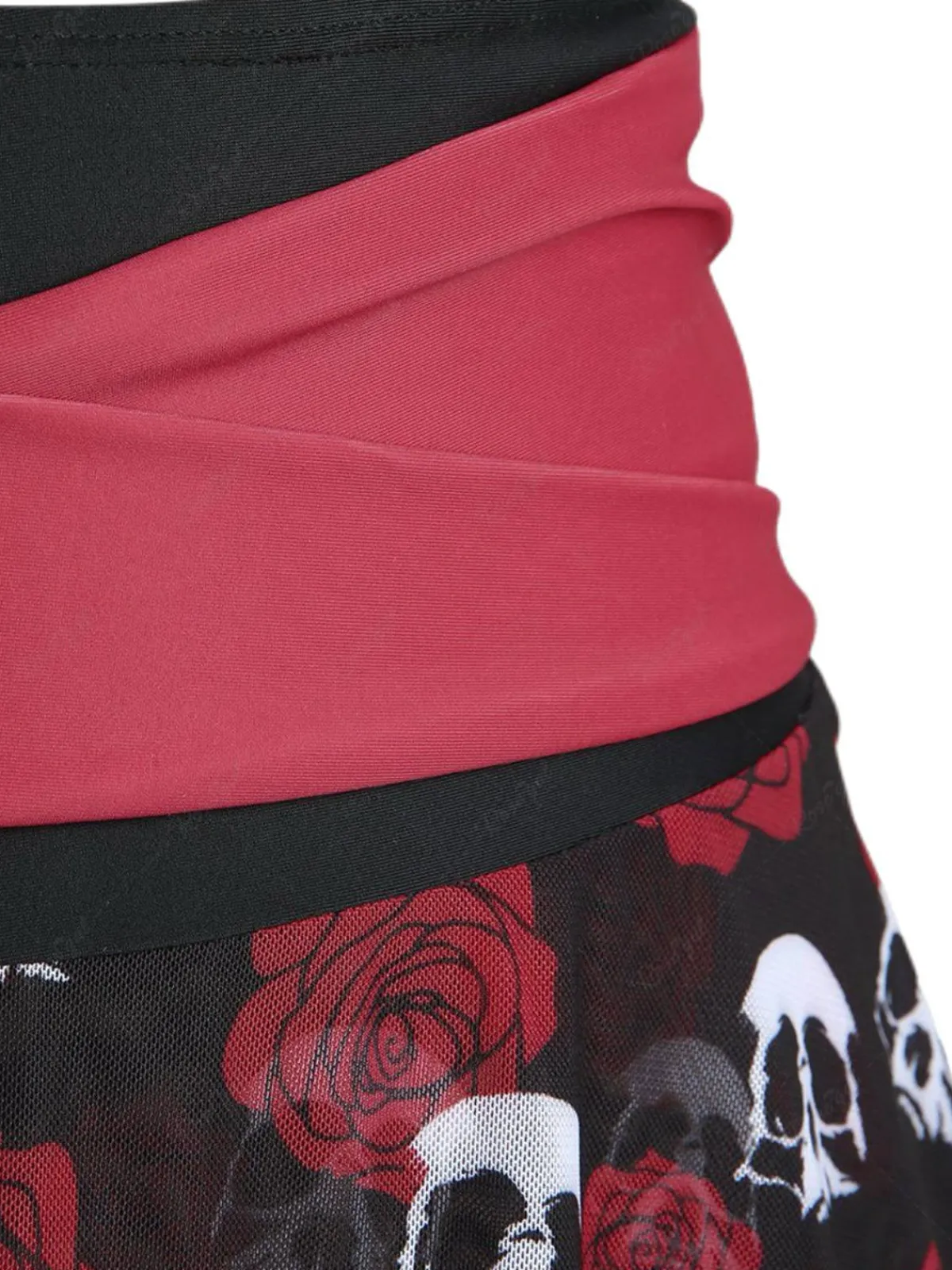 Discount Retro Stage 1980s Gothic Skull Rose Halter Skirt Swimsuit Black & Red