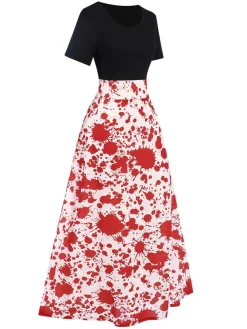 Sale Retro Stage 1950s Halloween Blood Stain Dress Black & Red