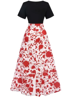Sale Retro Stage 1950s Halloween Blood Stain Dress Black & Red