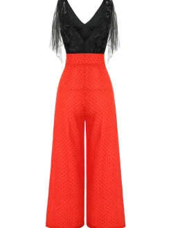 Hot Retro Stage 1930s Polka Dot Patchwork Jumpsuit Black & Red