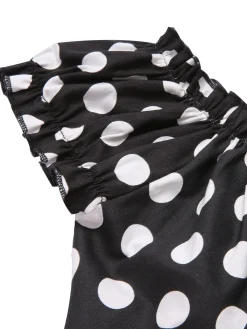 Hot Retro Stage Black & 1950s Polka Dots Off Shoulder Dress Red