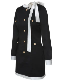 Best Retro Stage 1960s Bow Patchwork Pencil Dress Black & White
