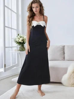 Fashion Retro Stage & White 1930s Bowknot Suspender Sleepwear Black