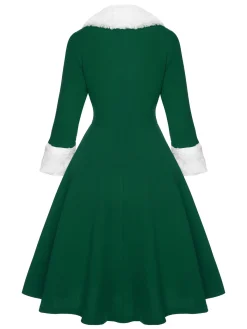 Outlet Retro Stage Black & White 1950s Christmas Lapel Dress