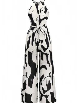Outlet Retro Stage 1940s Cow Skin Halter Jumpsuit Black & White