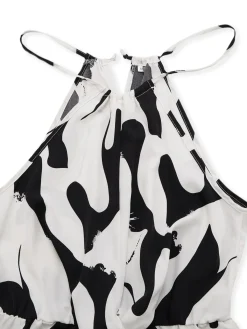 Outlet Retro Stage 1940s Cow Skin Halter Jumpsuit Black & White