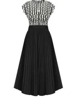 Online Retro Stage 1950s Curve Print Blouse Black & White