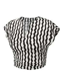 Online Retro Stage 1950s Curve Print Blouse Black & White